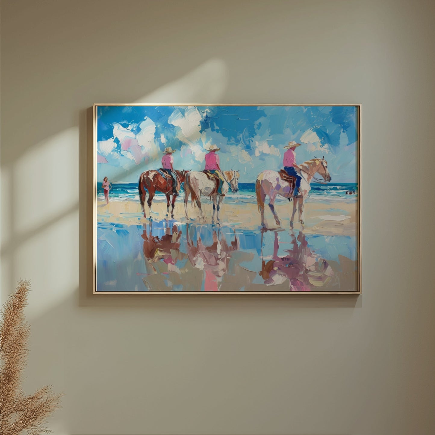 Premium Poster of Beach Horseback Riding Painting Reflection Posters