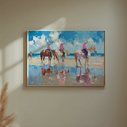 Premium Poster of Beach Horseback Riding Painting Reflection Posters