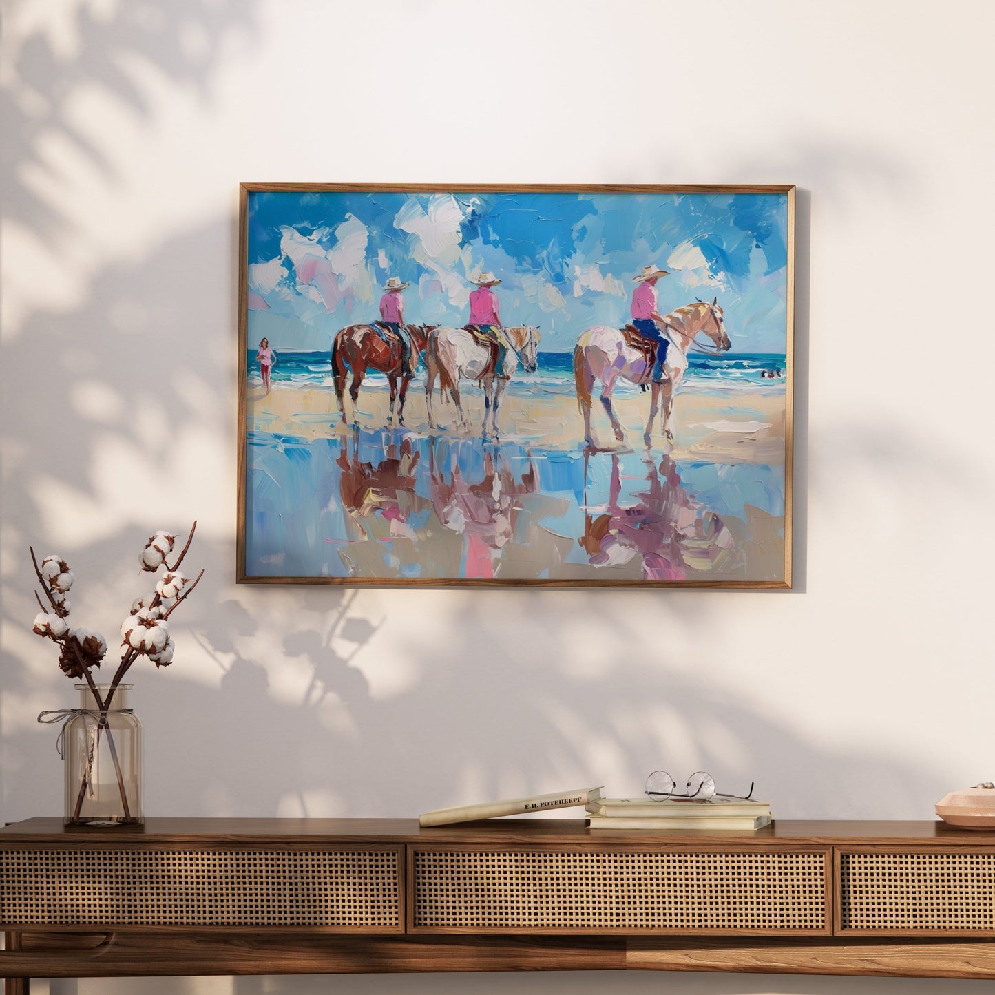 Premium Poster of Beach Horseback Riding Painting Reflection Posters
