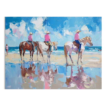 Premium Poster of Beach Horseback Riding Painting Reflection Posters
