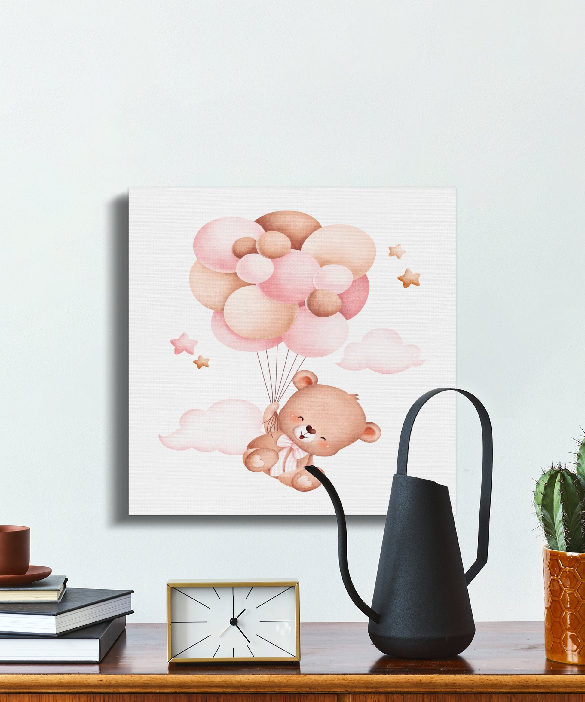 Premium Poster of Bear Holding Balloons Nursery Wall Art Canvas Wraps