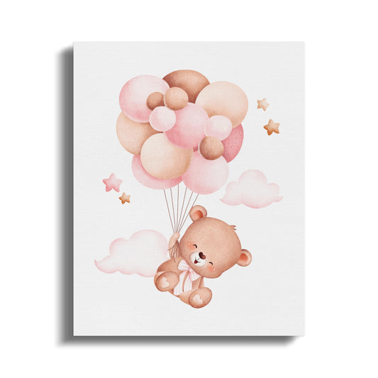 Premium Poster of Bear Holding Balloons Nursery Wall Art Canvas Wraps