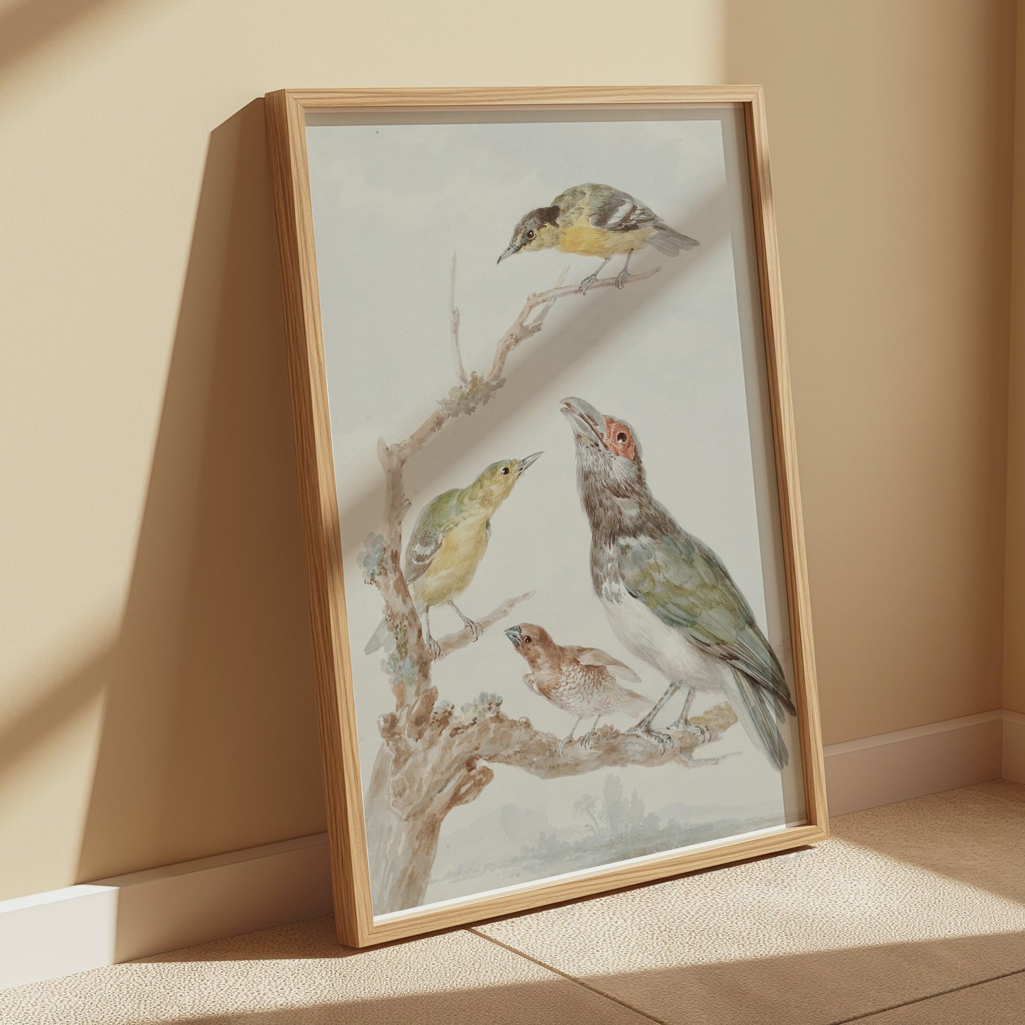 Premium Poster of Beautiful Artistic Birds on Branch Illustration Posters