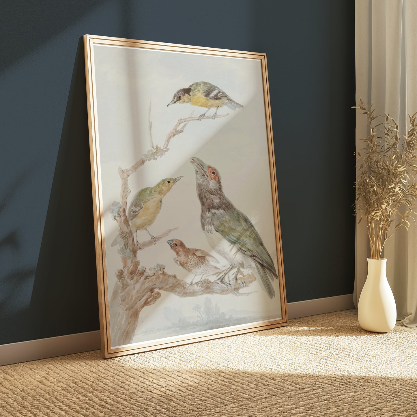 Premium Poster of Beautiful Artistic Birds on Branch Illustration Posters