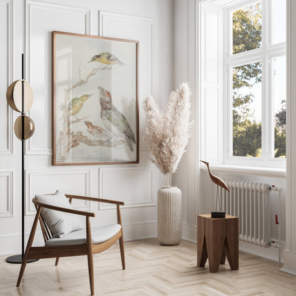 Premium Poster of Beautiful Artistic Birds on Branch Illustration Posters