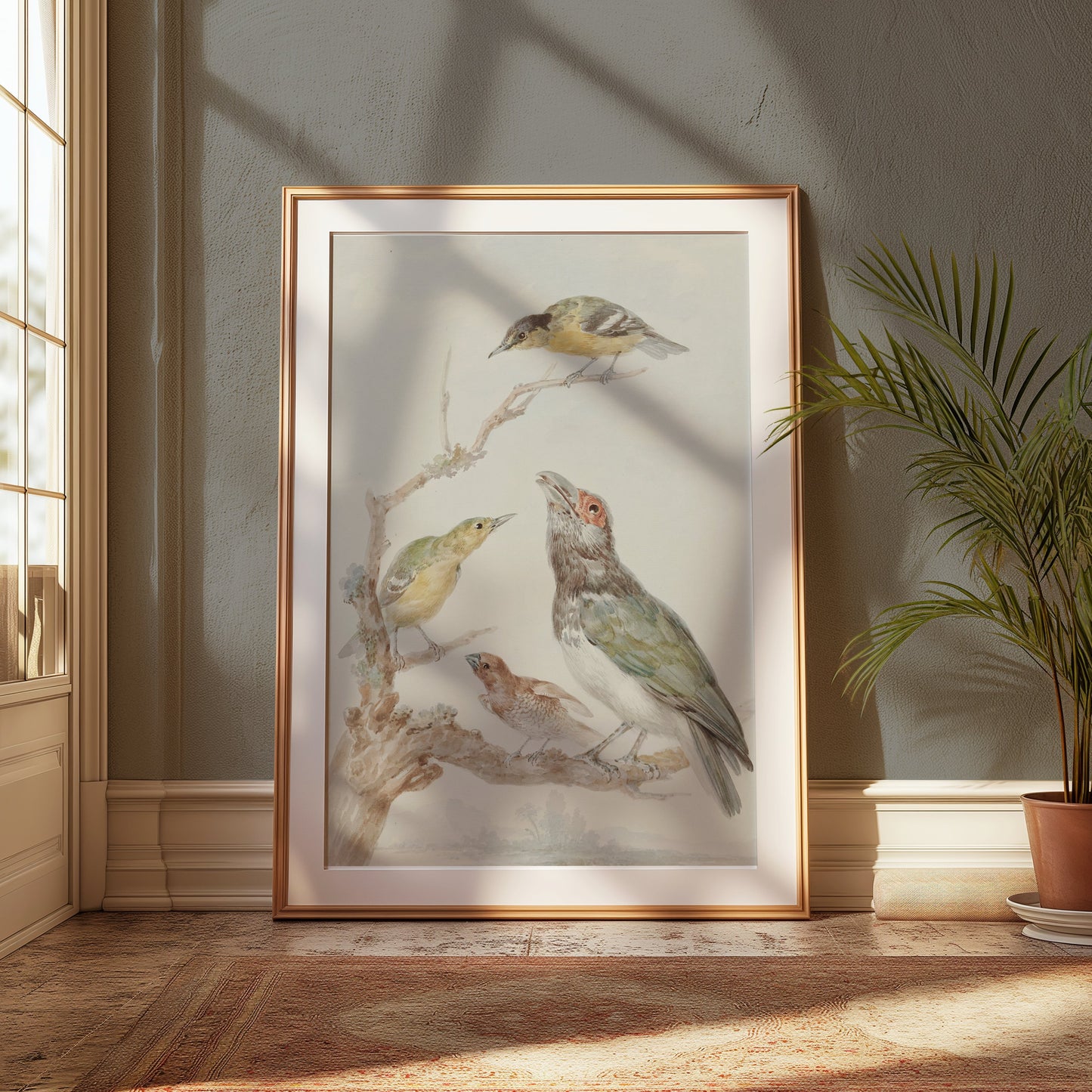 Premium Poster of Beautiful Artistic Birds on Branch Illustration Posters