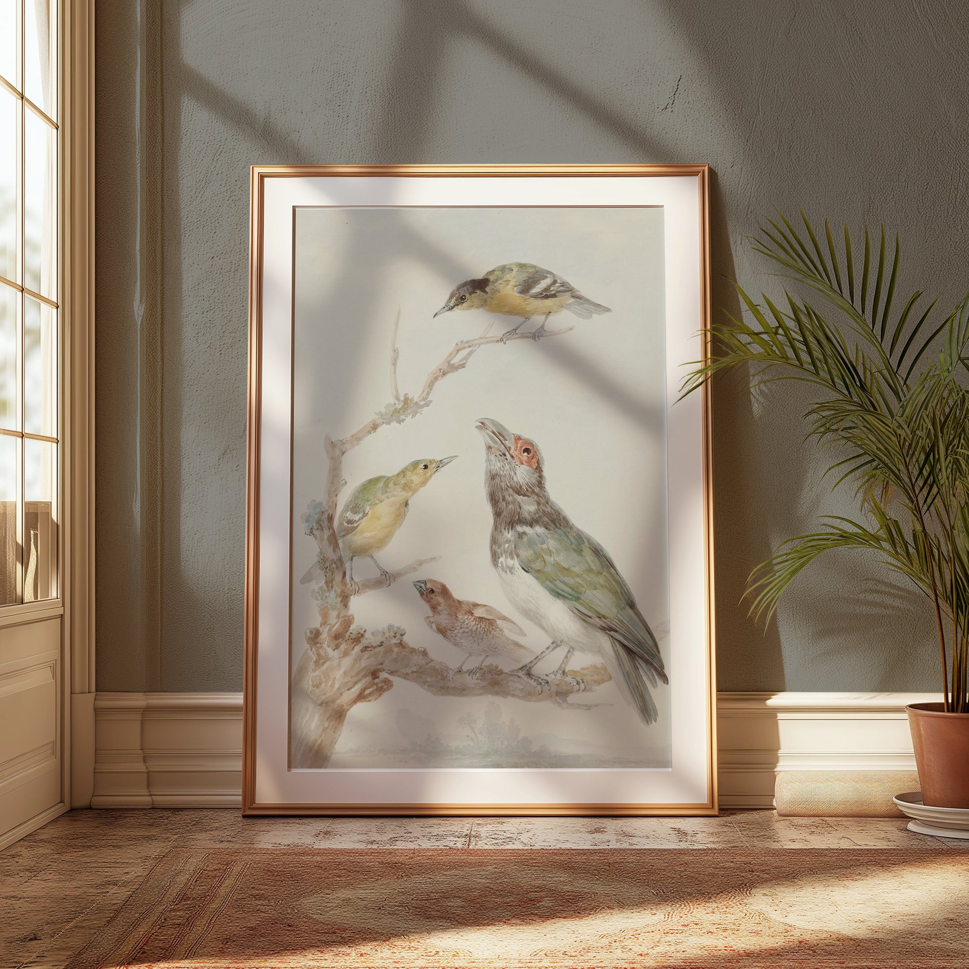 Premium Poster of Beautiful Artistic Birds on Branch Illustration Posters