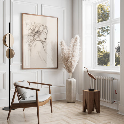 Premium Poster of Beautiful Artistic Drawing of a Woman's Profile Posters