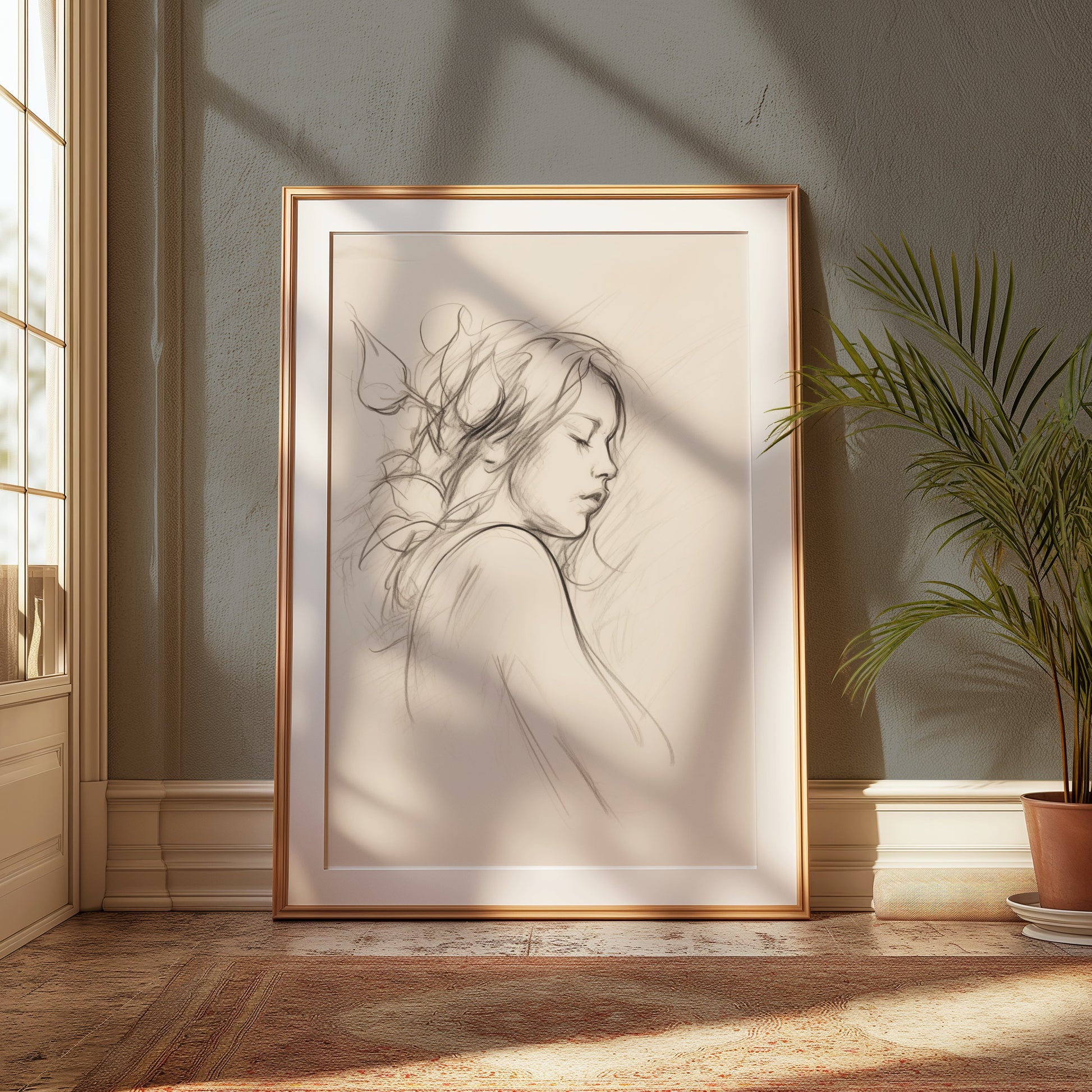 Premium Poster of Beautiful Artistic Drawing of a Woman's Profile Posters