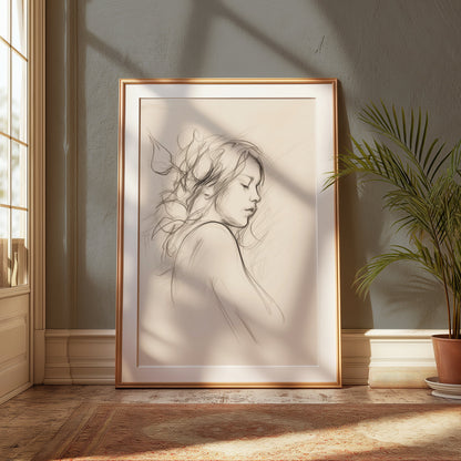 Premium Poster of Beautiful Artistic Drawing of a Woman's Profile Posters