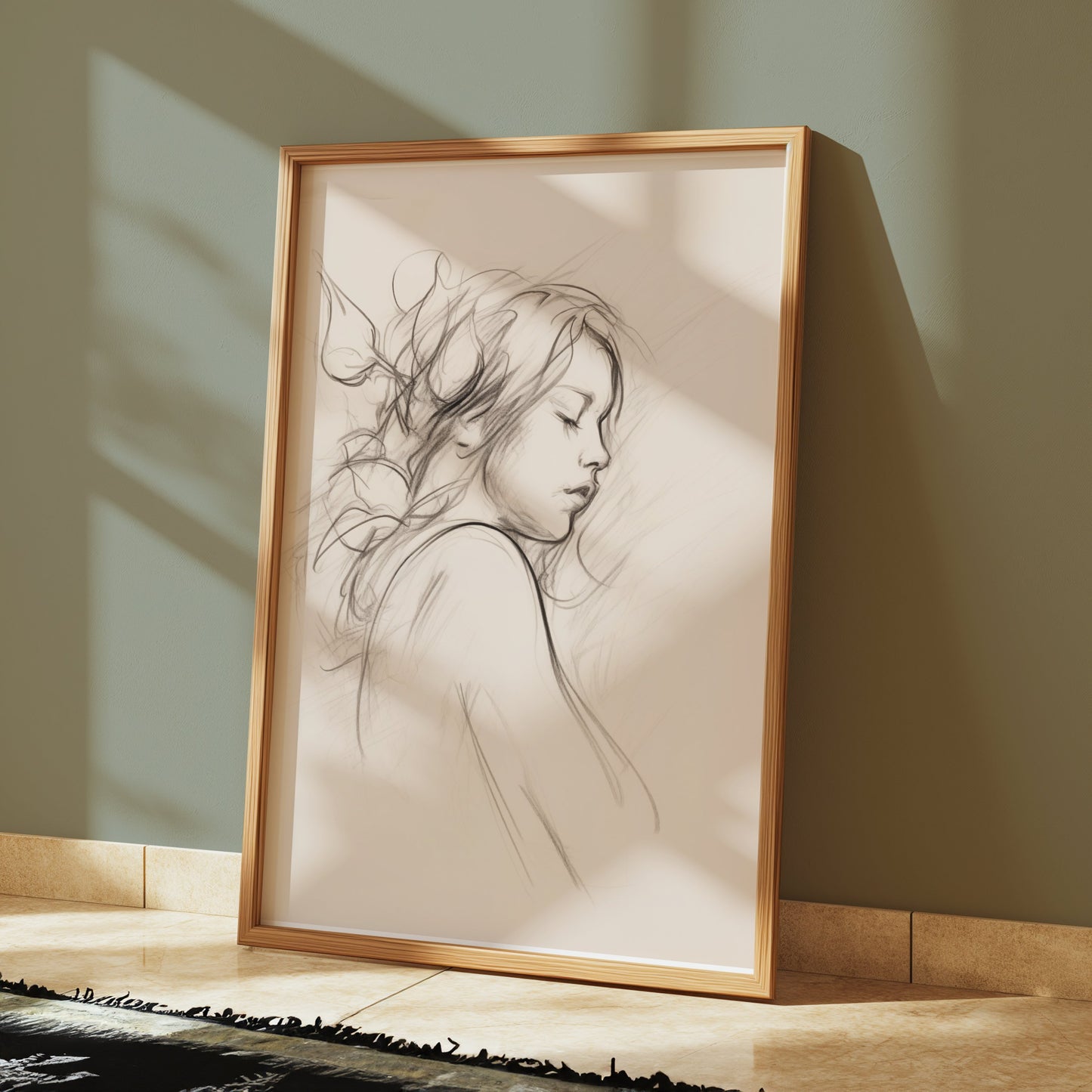 Premium Poster of Beautiful Artistic Drawing of a Woman's Profile Posters