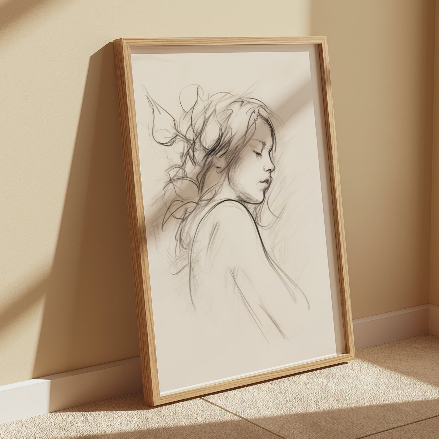 Premium Poster of Beautiful Artistic Drawing of a Woman's Profile Posters