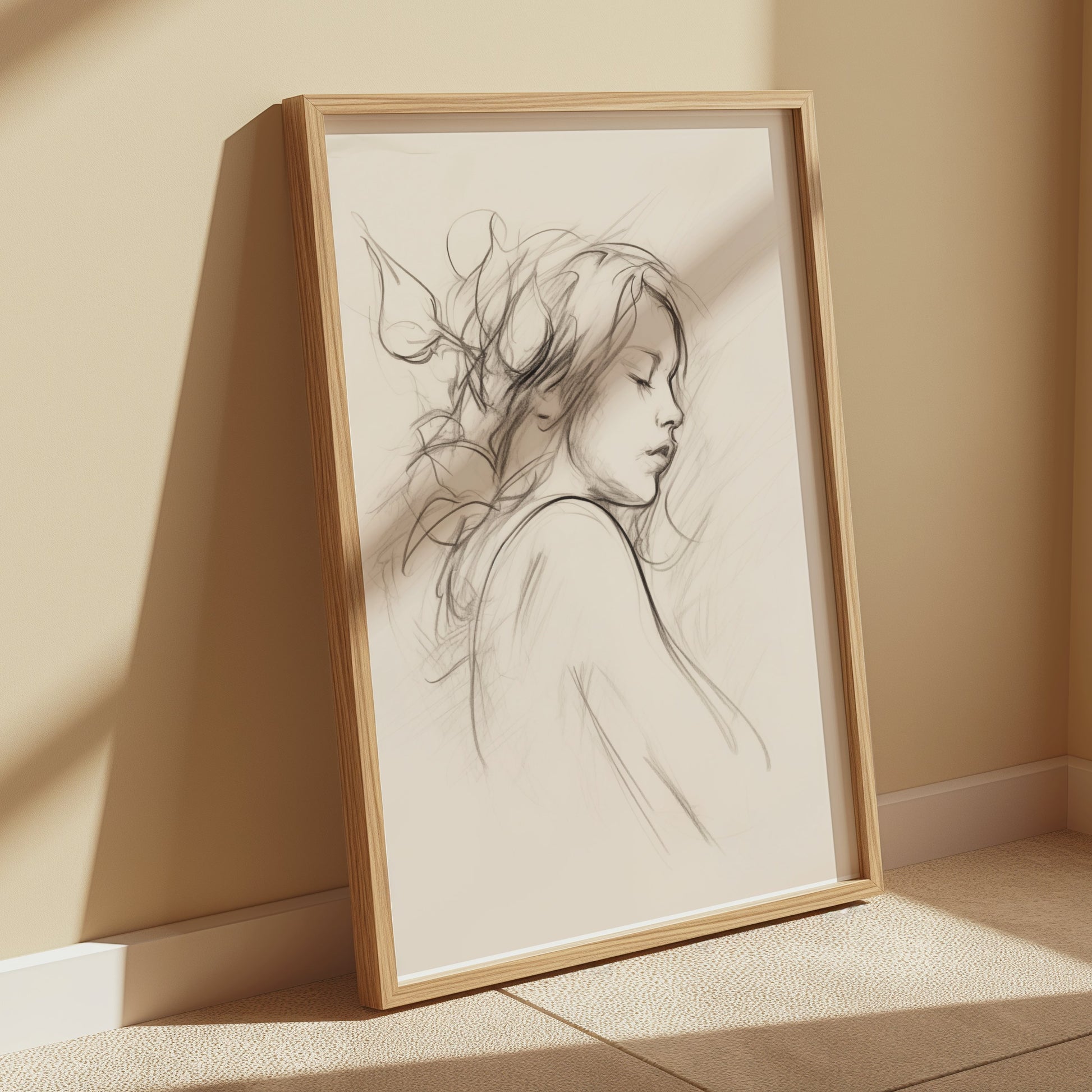 Premium Poster of Beautiful Artistic Drawing of a Woman's Profile Posters
