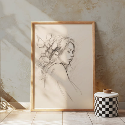 Premium Poster of Beautiful Artistic Drawing of a Woman's Profile Posters