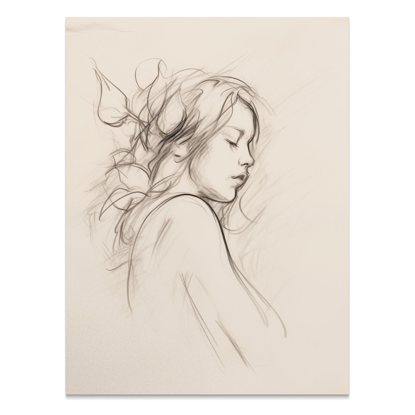 Premium Poster of Beautiful Artistic Drawing of a Woman's Profile Posters