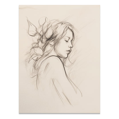 Premium Poster of Beautiful Artistic Drawing of a Woman's Profile Posters