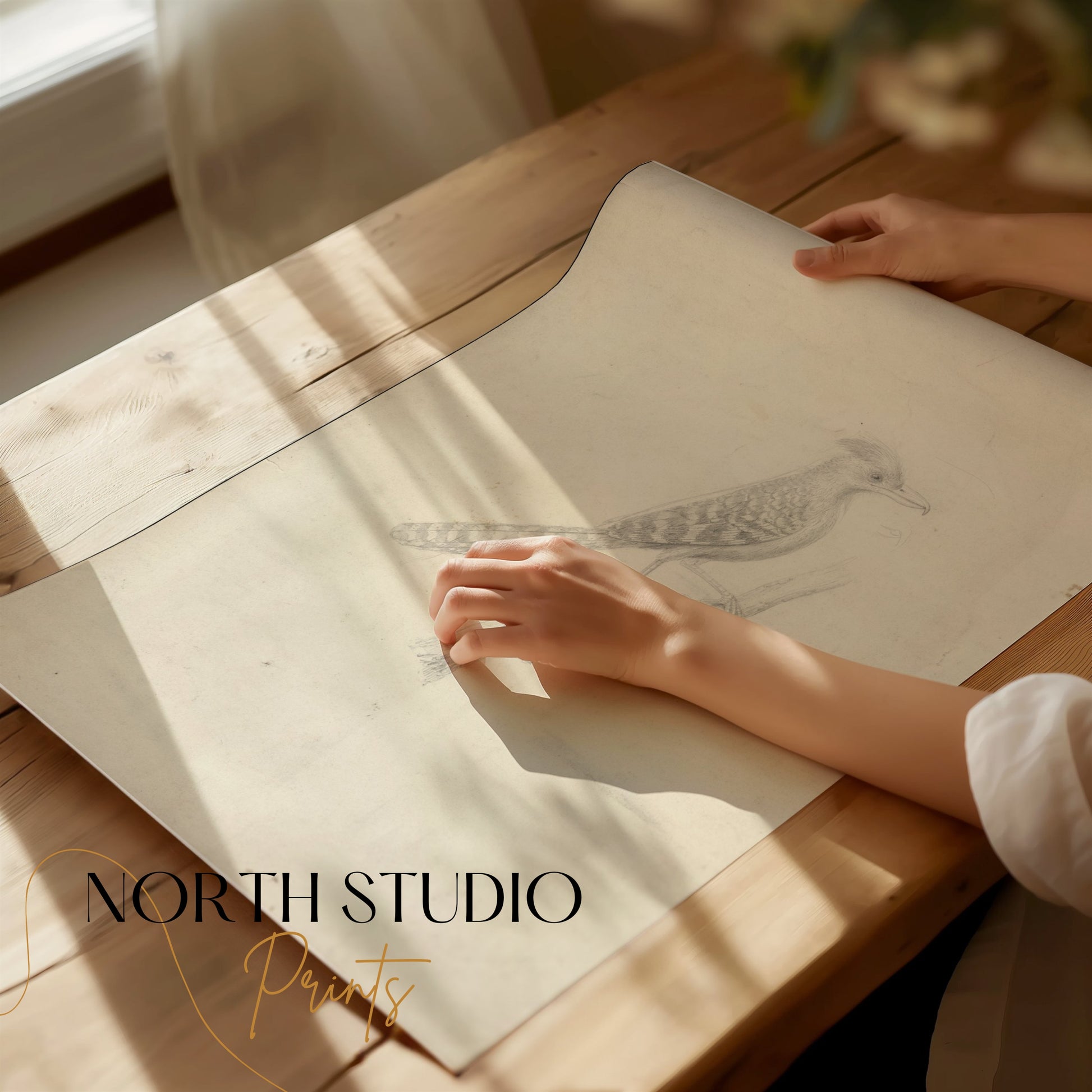 Premium Poster of Beautiful Artistic Sketch of Bird on Branch Posters