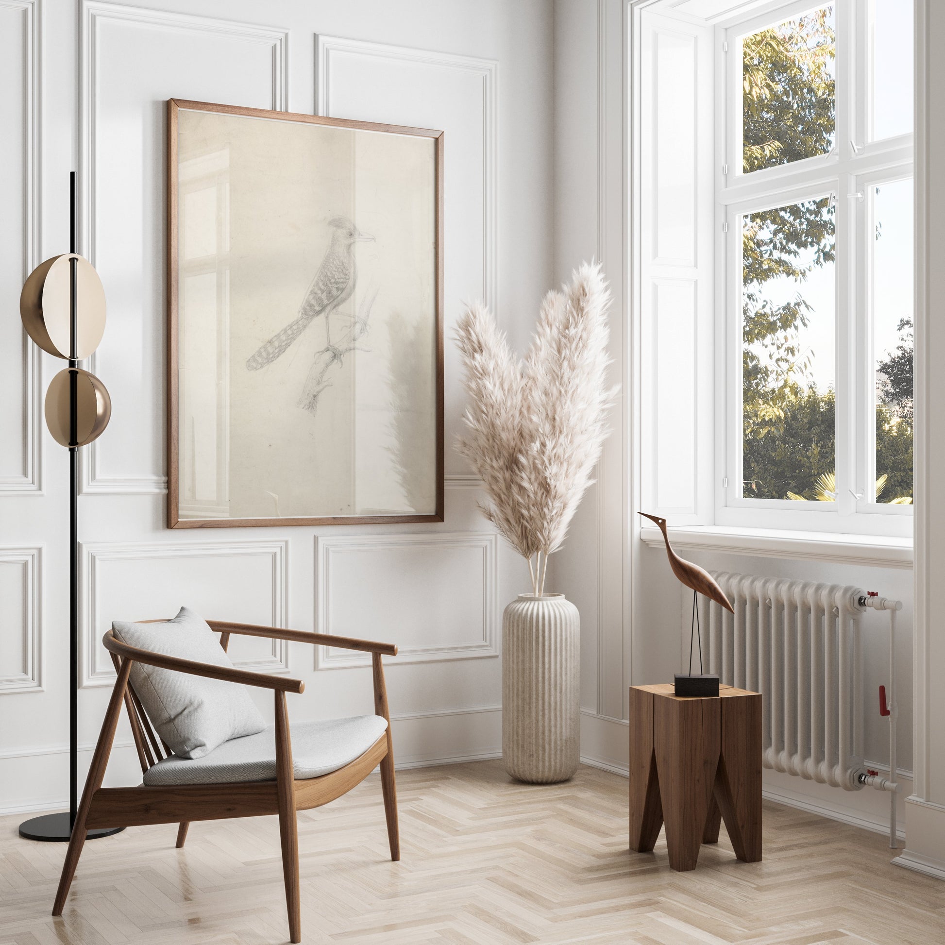 Premium Poster of Beautiful Artistic Sketch of Bird on Branch Posters