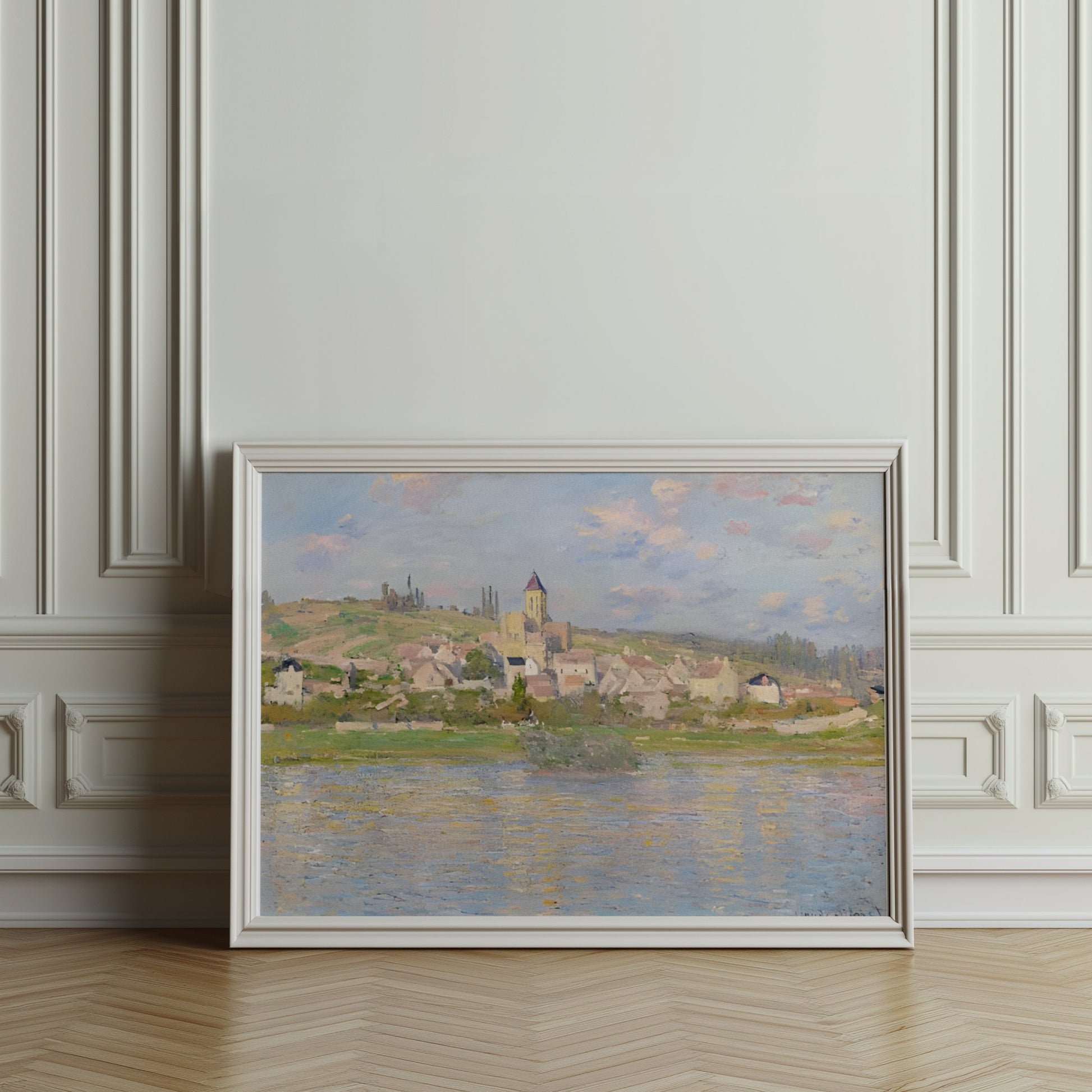 Premium Poster of Beautiful Artistic Townscape With Serene River Posters