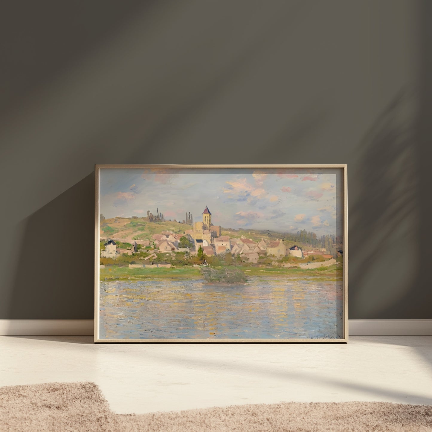 Premium Poster of Beautiful Artistic Townscape With Serene River Posters