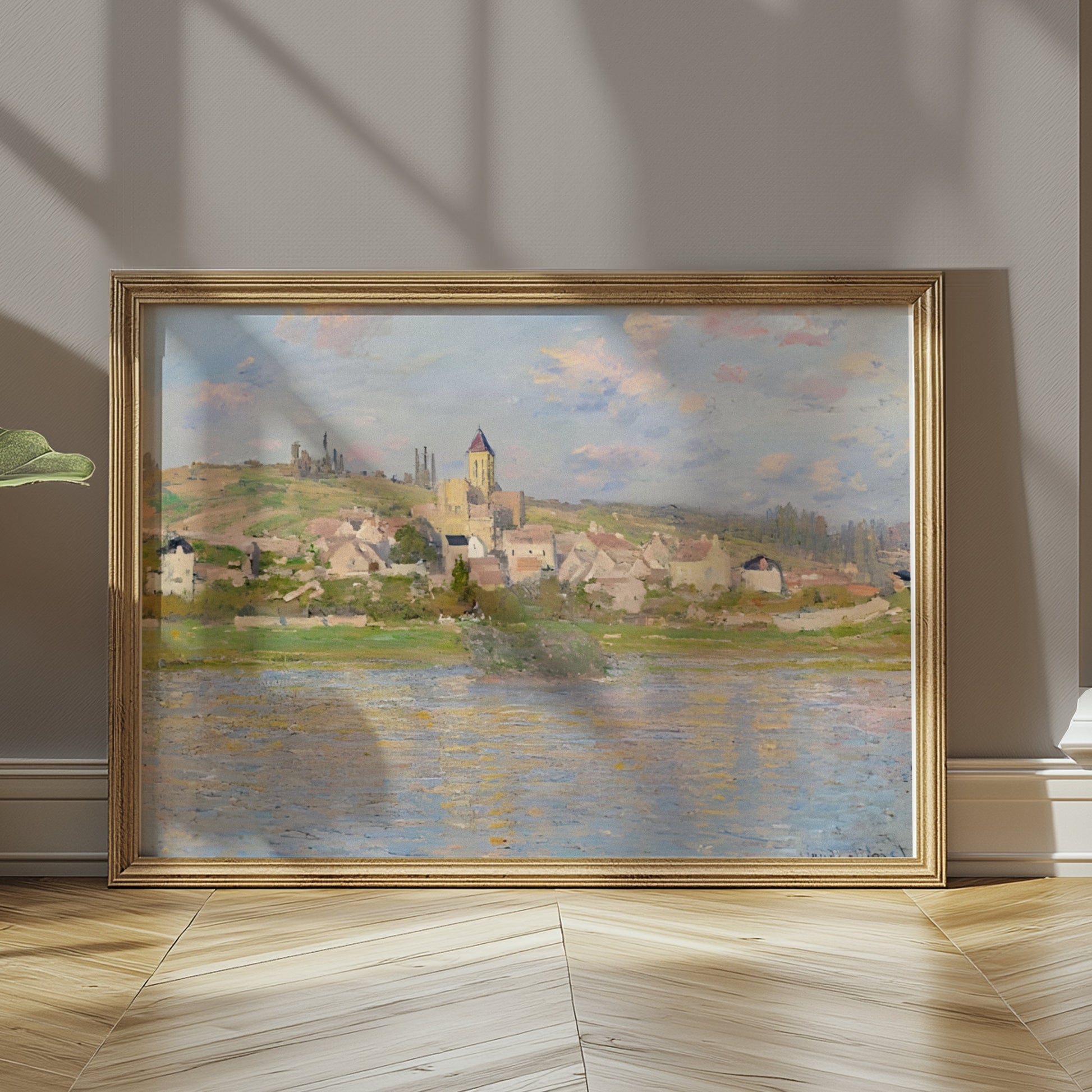 Premium Poster of Beautiful Artistic Townscape With Serene River Posters