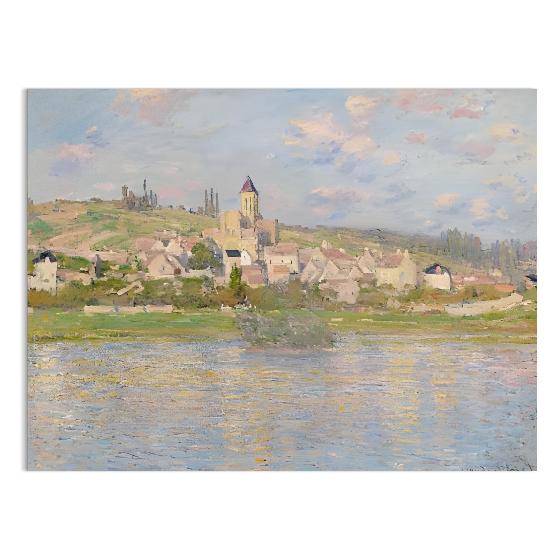 Premium Poster of Beautiful Artistic Townscape With Serene River Posters