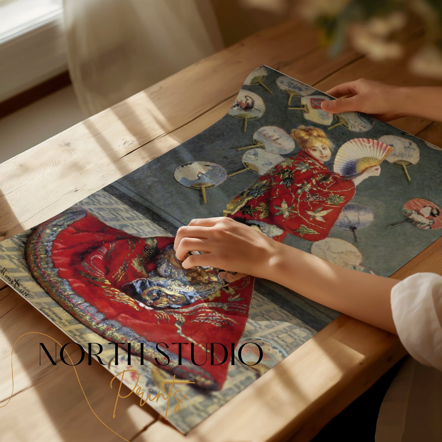 Premium Poster of Beautiful Asian Art Lady with Fans Decorative Posters