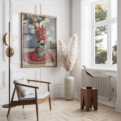 Premium Poster of Beautiful Asian Art Lady with Fans Decorative Posters