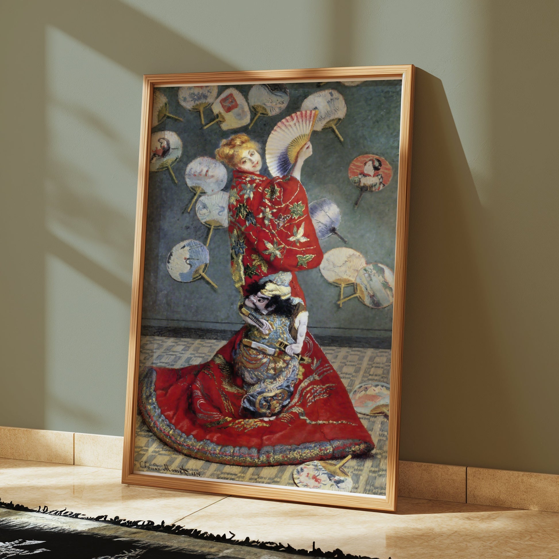 Premium Poster of Beautiful Asian Art Lady with Fans Decorative Posters
