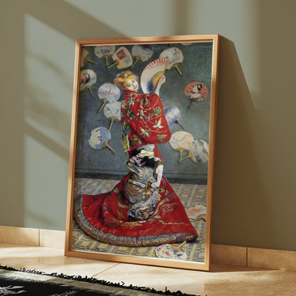 Premium Poster of Beautiful Asian Art Lady with Fans Decorative Posters