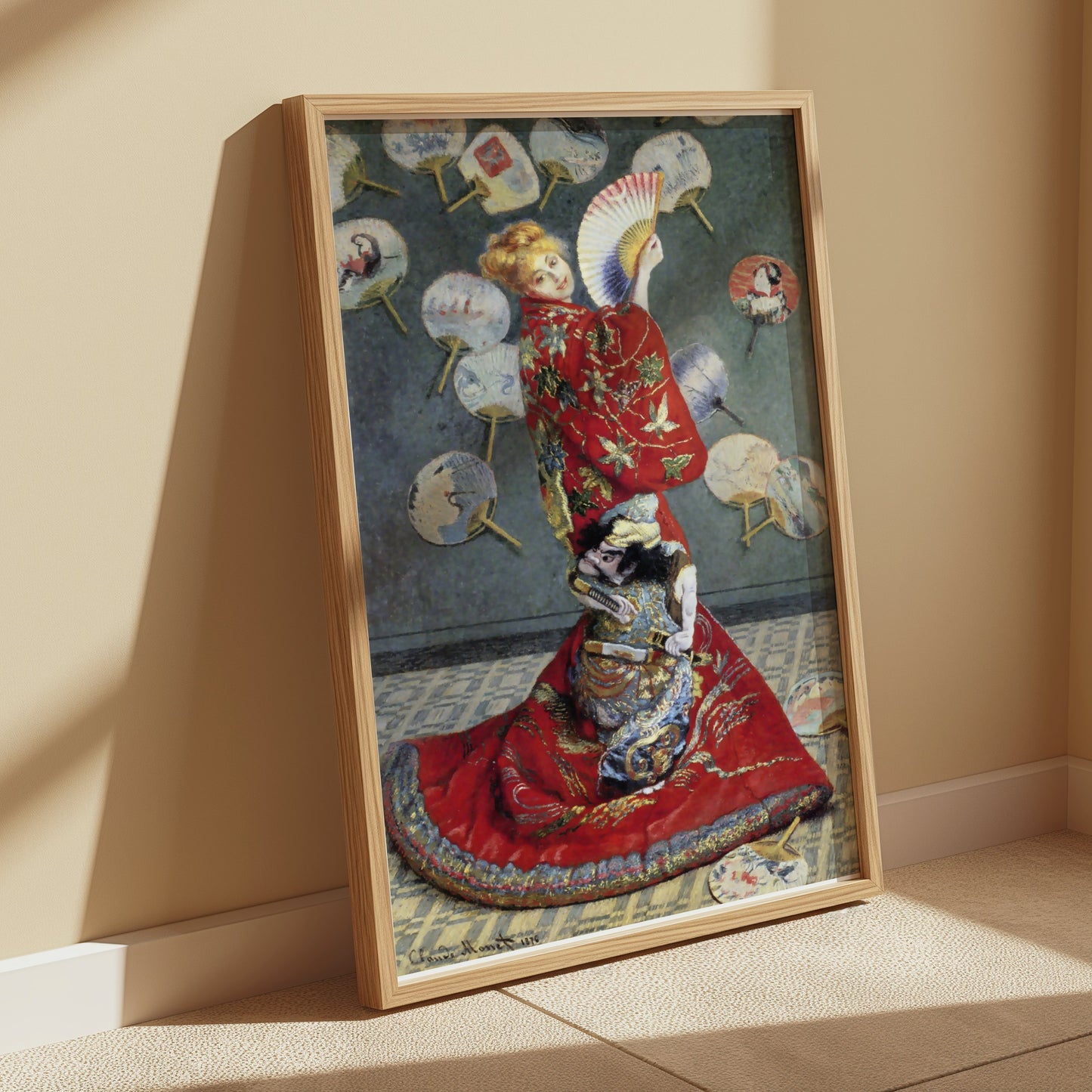 Premium Poster of Beautiful Asian Art Lady with Fans Decorative Posters