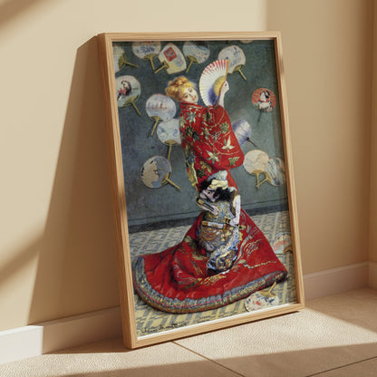 Premium Poster of Beautiful Asian Art Lady with Fans Decorative Posters