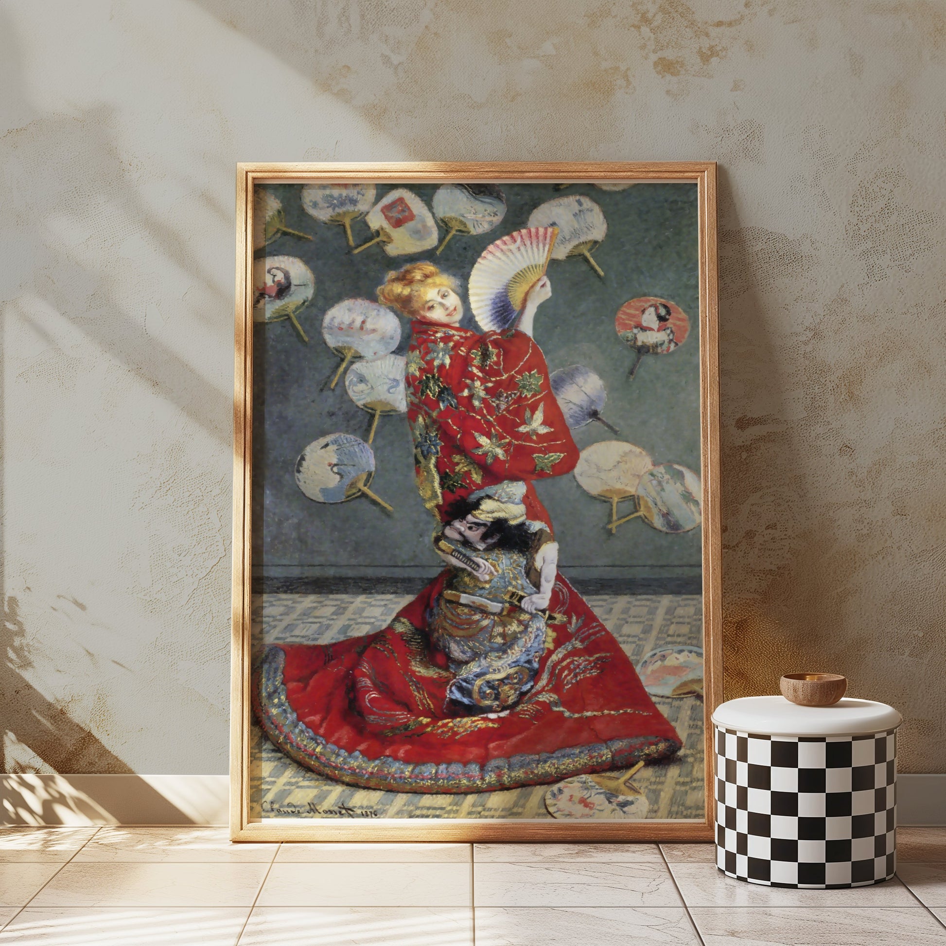 Premium Poster of Beautiful Asian Art Lady with Fans Decorative Posters