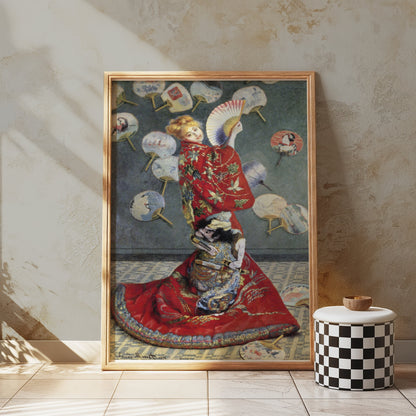 Premium Poster of Beautiful Asian Art Lady with Fans Decorative Posters