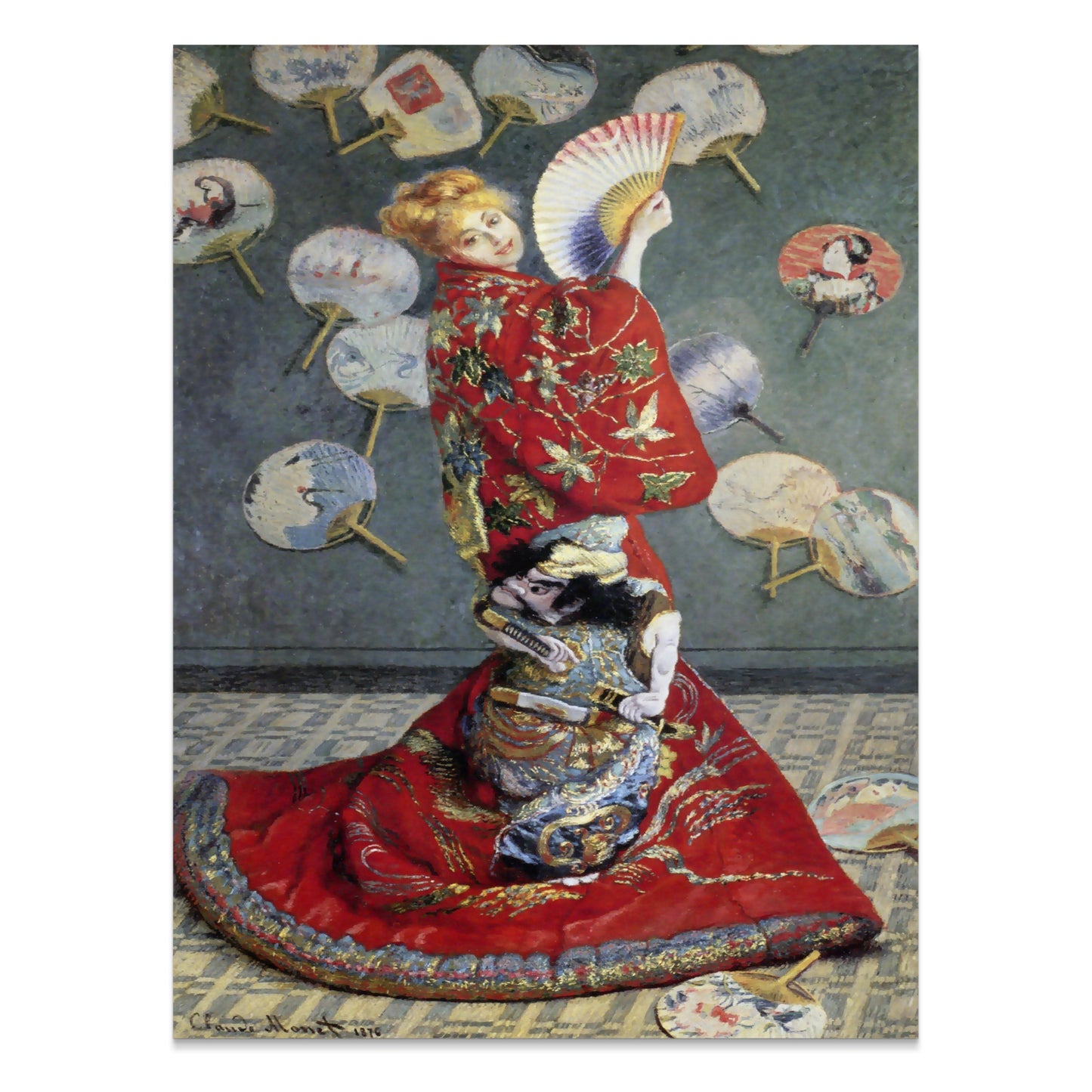 Premium Poster of Beautiful Asian Art Lady with Fans Decorative Posters