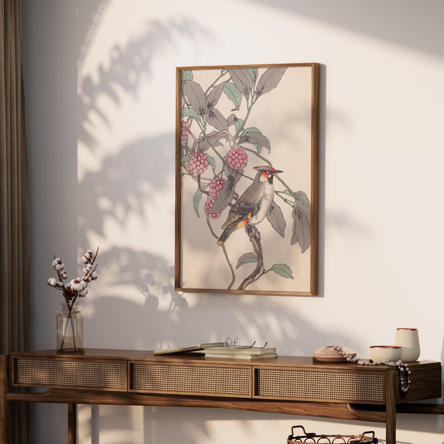 Premium Poster of Beautiful Bird and Berries Japanese Art Style Posters