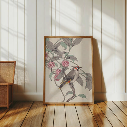 Premium Poster of Beautiful Bird and Berries Japanese Art Style Posters