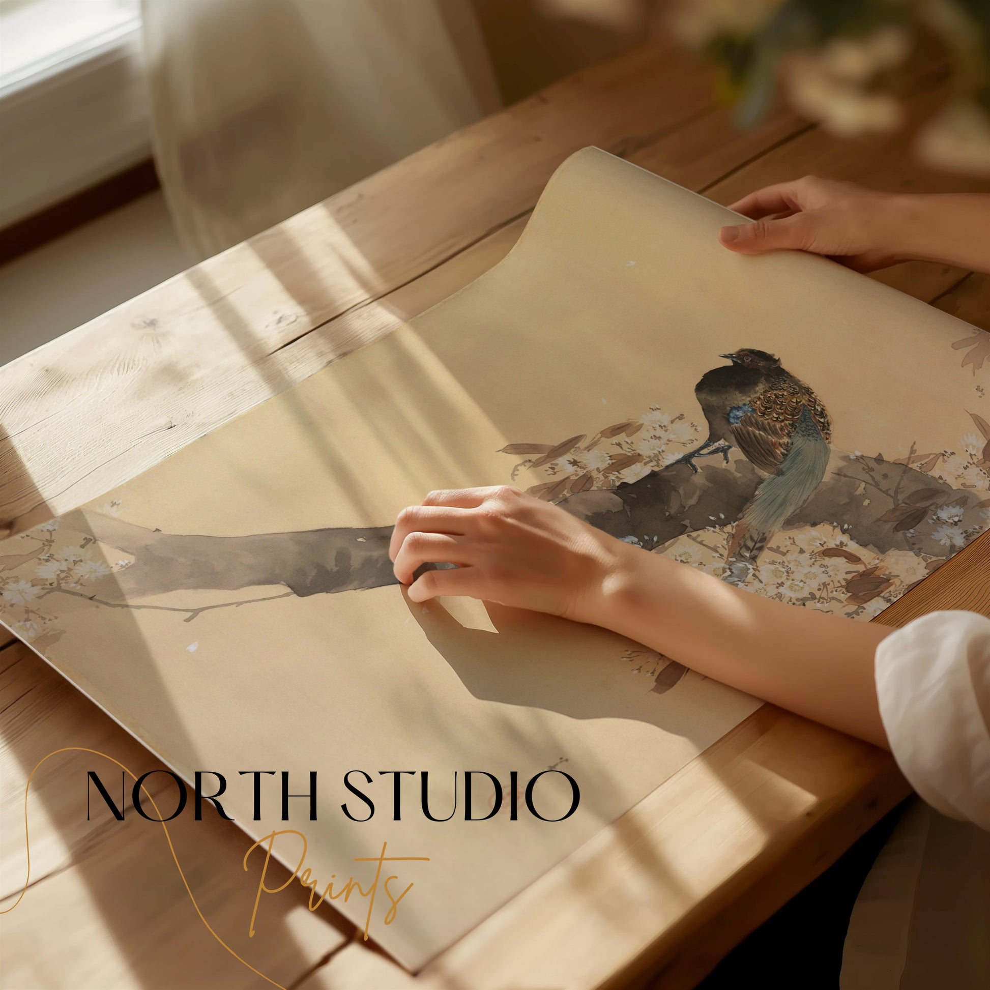 Premium Poster of Beautiful Bird on Tree Branch Japanese Art Posters