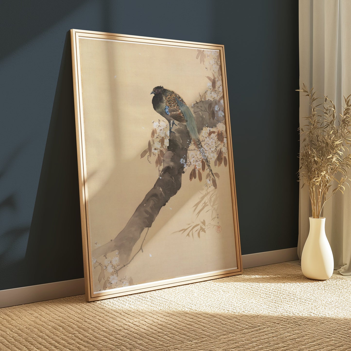 Premium Poster of Beautiful Bird on Tree Branch Japanese Art Posters