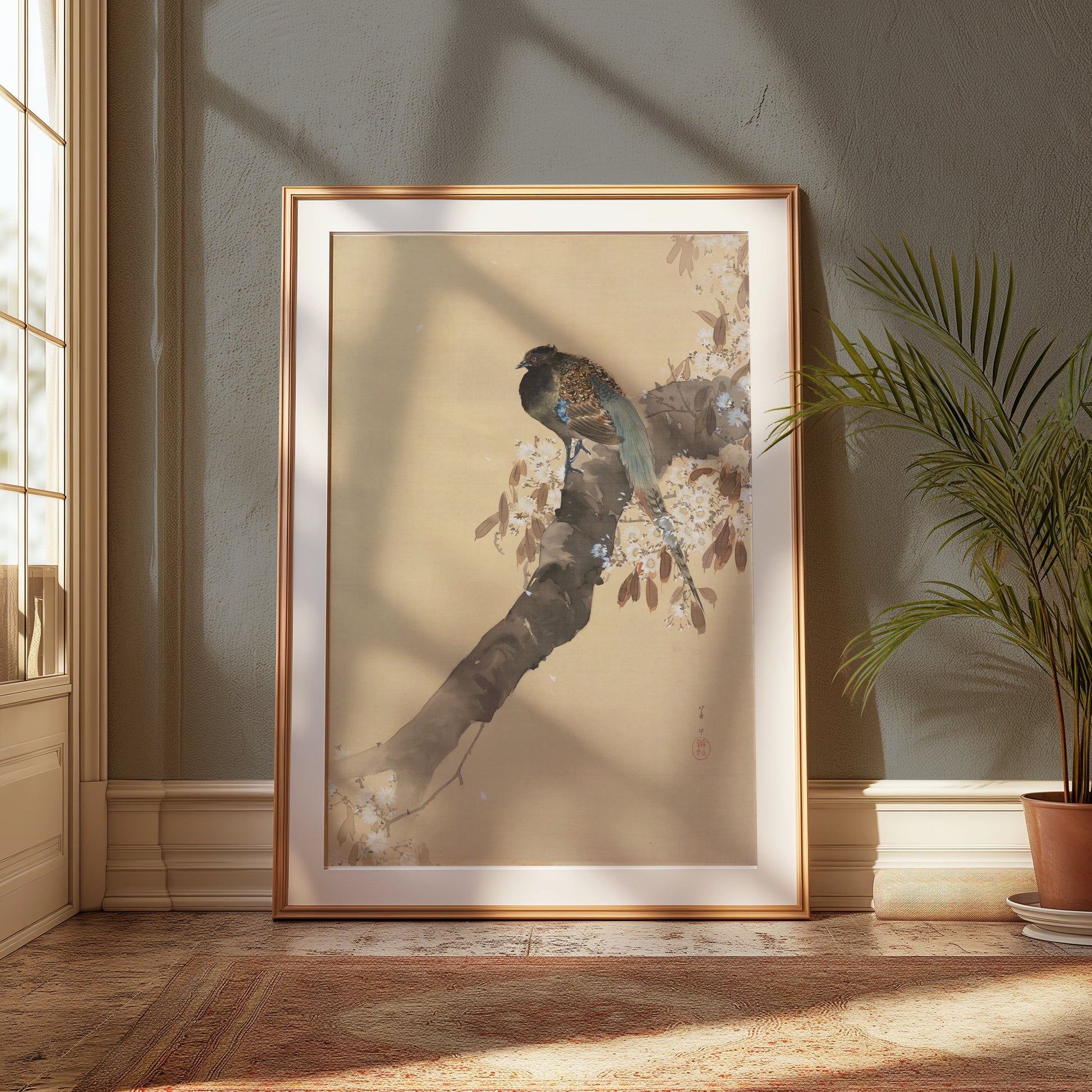 Premium Poster of Beautiful Bird on Tree Branch Japanese Art Posters