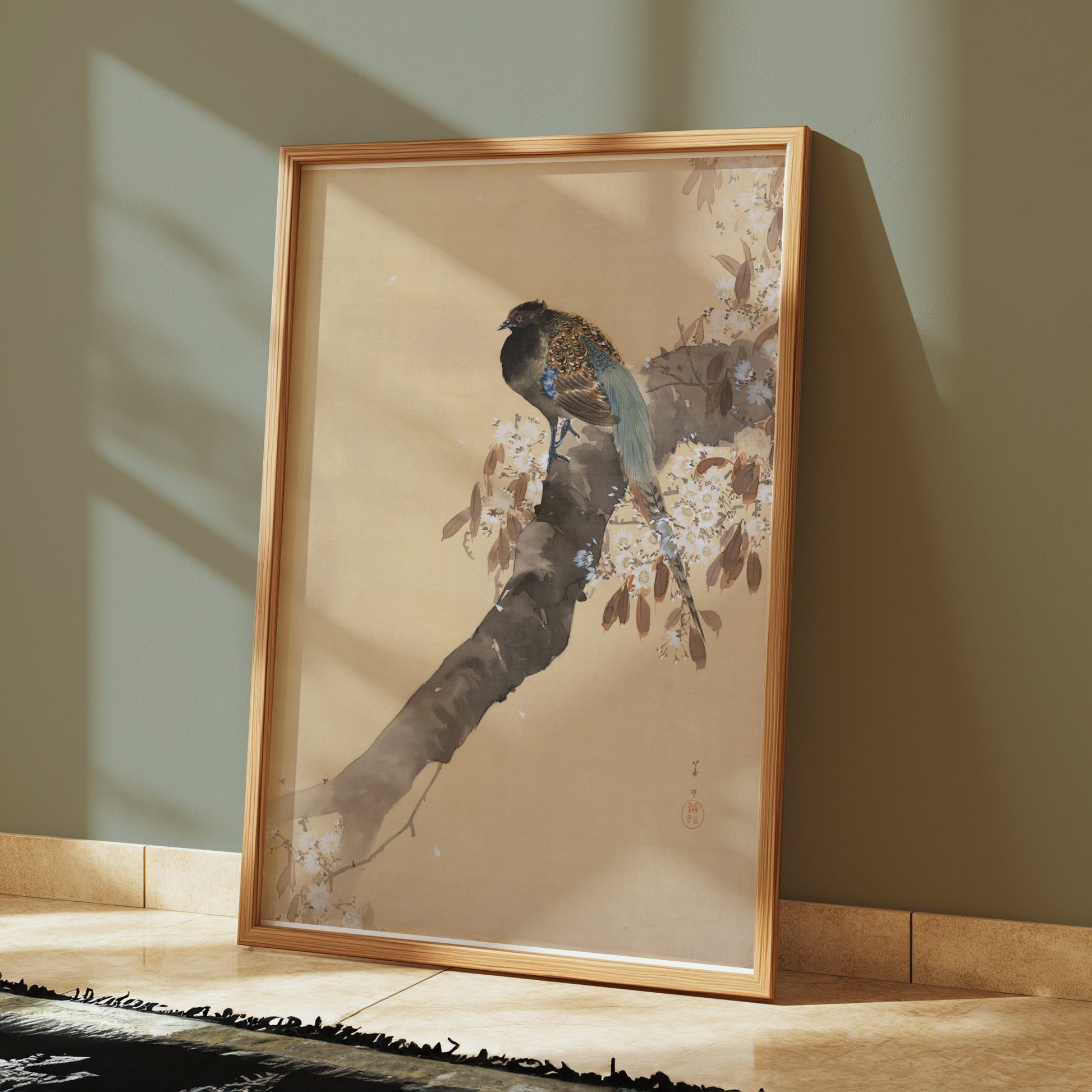 Premium Poster of Beautiful Bird on Tree Branch Japanese Art Posters