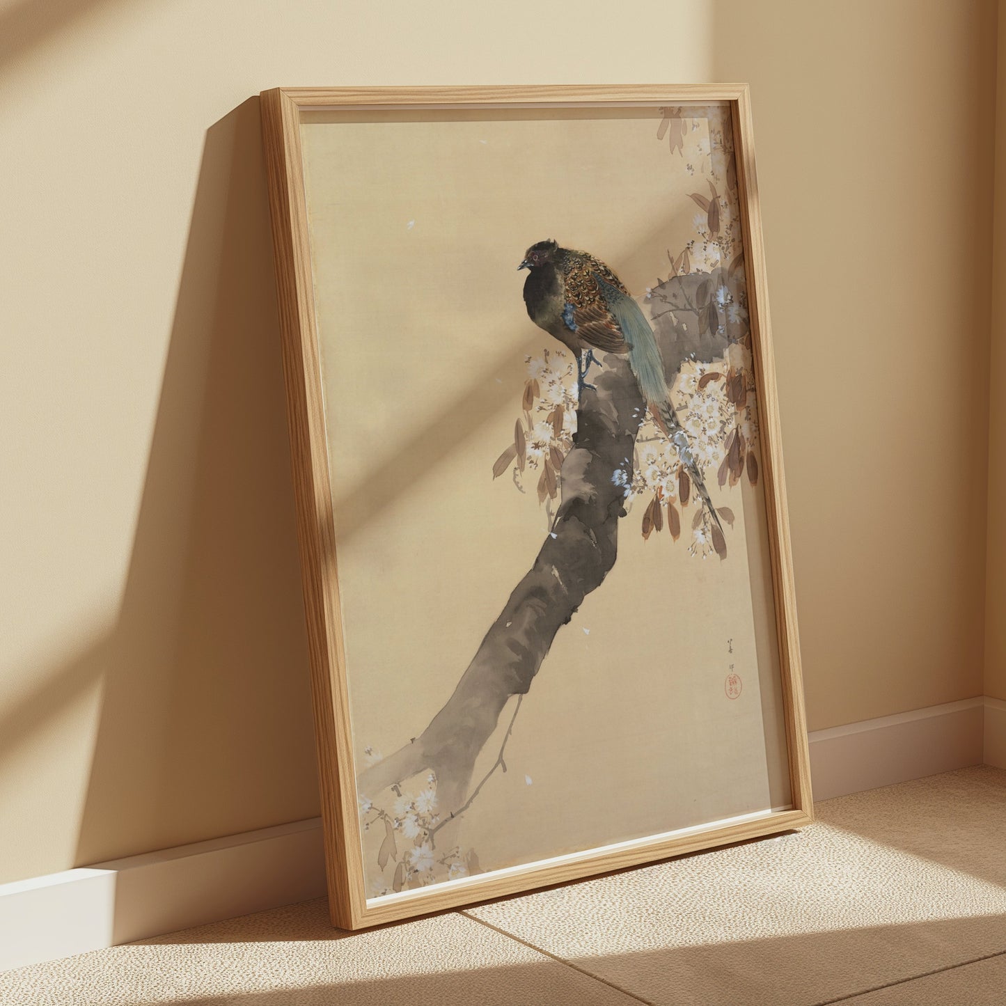 Premium Poster of Beautiful Bird on Tree Branch Japanese Art Posters