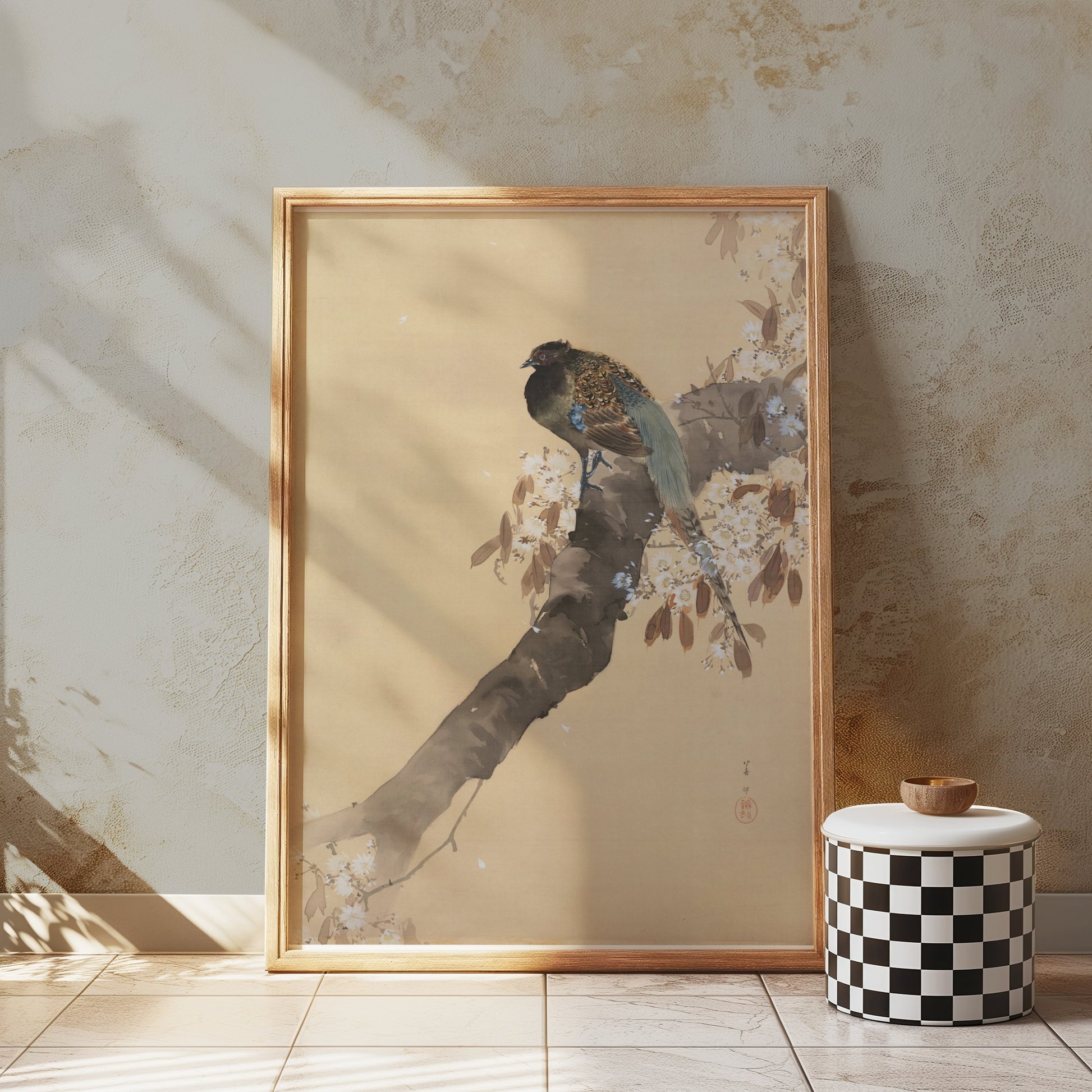 Premium Poster of Beautiful Bird on Tree Branch Japanese Art Posters