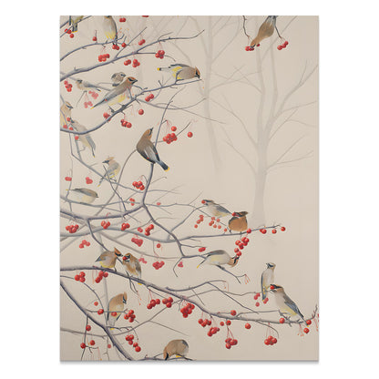 Premium Poster of Beautiful Birds and Red Berries on Tree Branch Posters