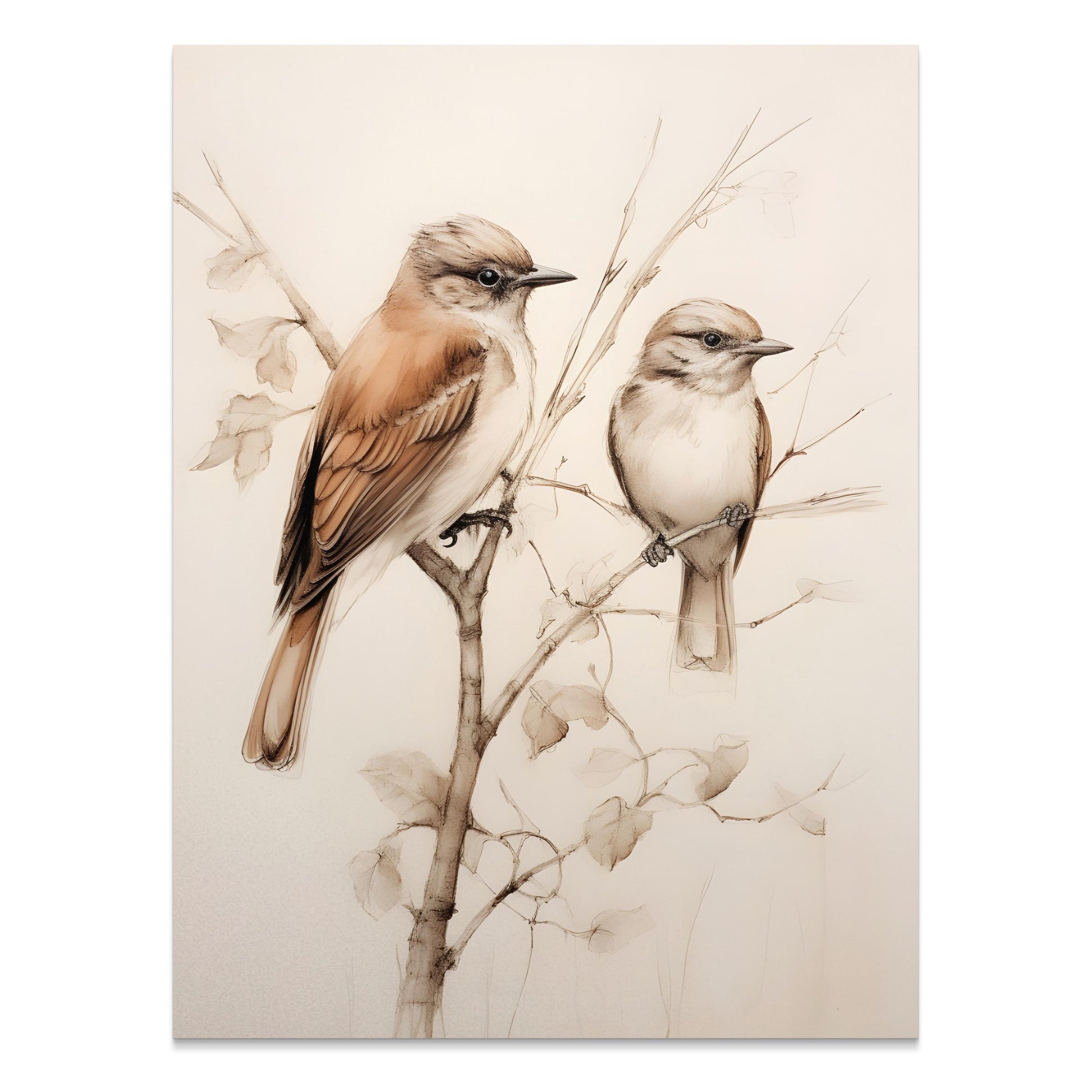 Premium Poster of Beautiful Birds on Delicate Branch Illustration Posters
