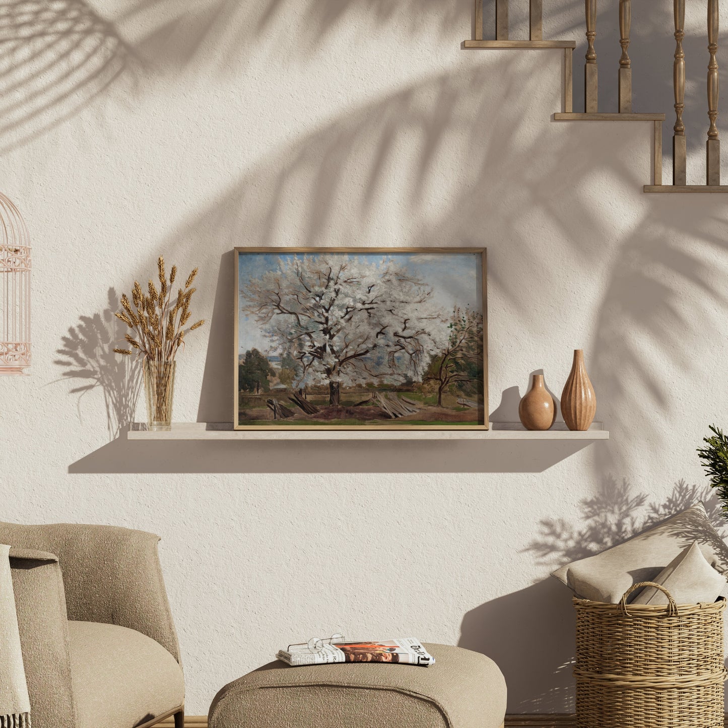 Premium Poster of Beautiful Blooming Tree in Countryside Artwork Posters