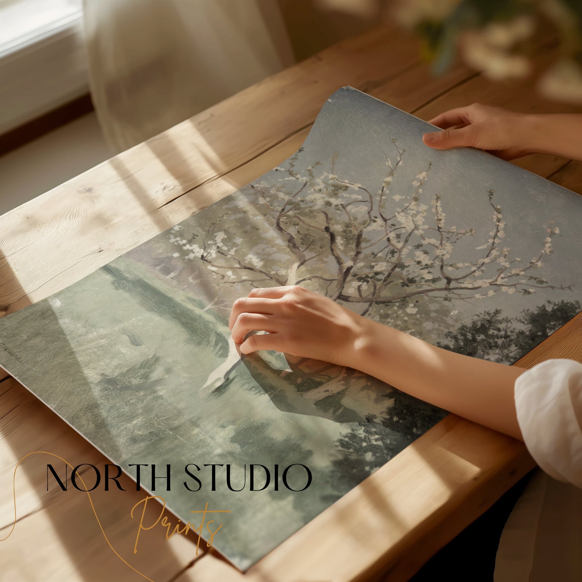 Premium Poster of Beautiful Blooming Tree in Meadow Art Posters