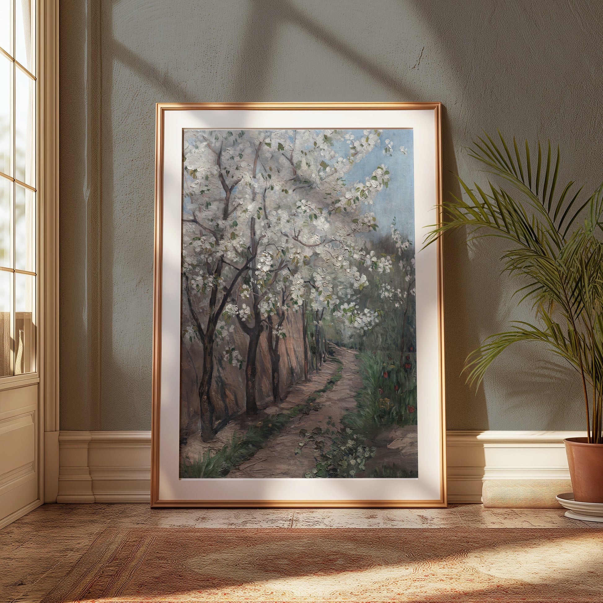 Premium Poster of Beautiful Blossoming Trees Along Pathway Art Posters