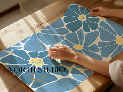 Premium Poster of Beautiful Blue Floral Art Pattern Wall Posters