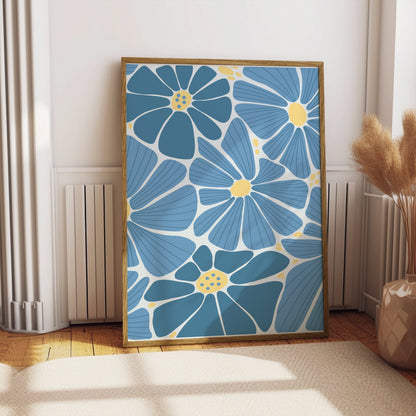 Premium Poster of Beautiful Blue Floral Art Pattern Wall Posters